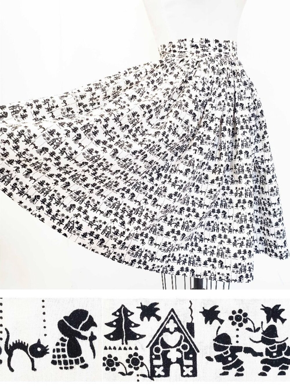 Vintage 50s Fritzi of California Womens Hansel and Gretel Fairy Tale Print Skirt